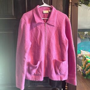 100% Wool Vibrant Pink Zip-Up Jacket